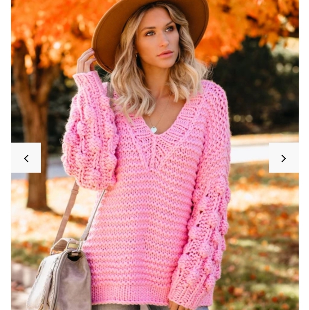 NWT vici blanket of snow pink handmade sweater